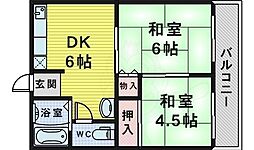 市森ハイツC棟 2DKの間取図画像