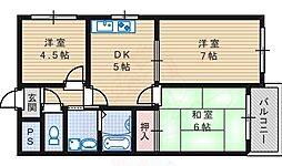大和屋マンション 2階3DKの間取り