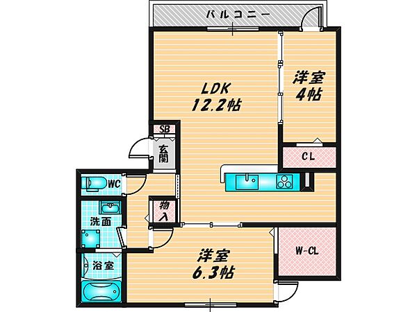 はぁ～と六万寺 ｜大阪府東大阪市六万寺町1丁目(賃貸アパート2LDK・2階・55.00㎡)の写真 その2