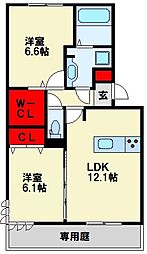 D-ROOM沢見 1階2LDKの間取り