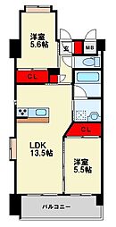 JR鹿児島本線 八幡駅 徒歩3分の賃貸マンション 9階2LDKの間取り