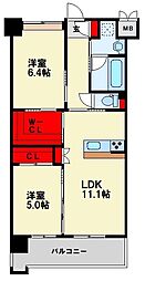 JR鹿児島本線 八幡駅 徒歩3分の賃貸マンション 5階2LDKの間取り