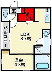ビブレ九工大前 1階1LDKの間取り