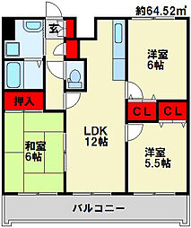 FARO戸畑駅前ビル 3LDKの間取図画像