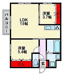 ルネス枝光 2LDKの間取図画像