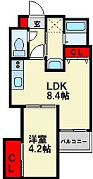プルーム中原東 1LDKの間取図画像
