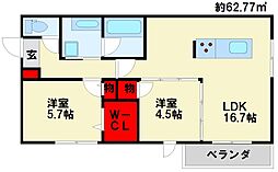 D-ROOM浅生 2LDKの間取図画像