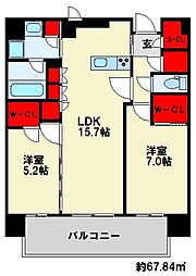ザ・サンパーク小倉駅タワーレジデンス 2LDKの間取図画像