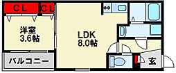 北九州市戸畑区新池2丁目アパート 1LDKの間取図画像
