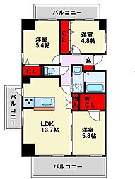 愛暮利伊フォーチュン北湊1 3LDKの間取図画像