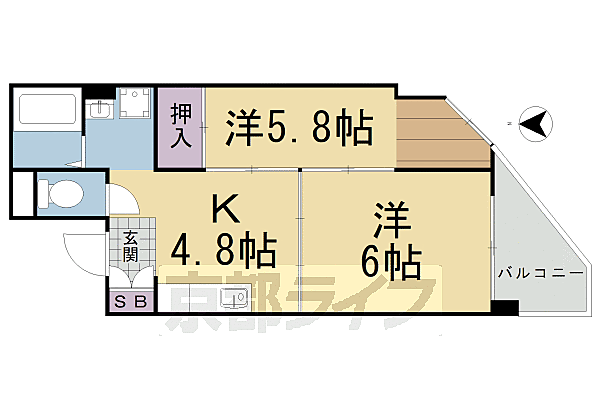 京都府京都市上京区毘沙門町(賃貸マンション2K・4階・40.61㎡)の写真 その2