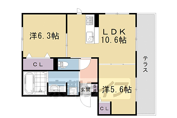 京都府京都市右京区嵯峨折戸町(賃貸アパート2LDK・1階・53.01㎡)の写真 その2