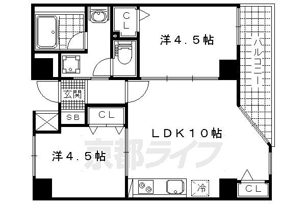 ＬＡＴＴＩＣＥ　ＨＩＧＡＳＨＩＮＯ　ａｎｎｅｘ 404｜京都府京都市山科区東野中井ノ上町(賃貸マンション2LDK・4階・45.13㎡)の写真 その2