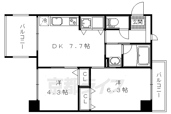 ＬＡＴＴＩＣＥ　ＨＩＧＡＳＨＩＮＯ 402-｜京都府京都市山科区東野中井ノ上町(賃貸マンション2LDK・4階・42.70㎡)の写真 その2