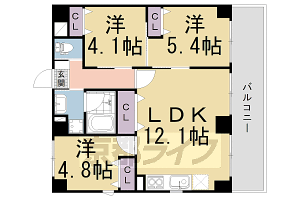 ＧＲＡＮＤ　ＬＡＴＴＩＣＥ　ＫＡＷＡＲＡＭＡＣＨＩ　ＳＨＩＣ 301｜京都府京都市下京区住吉町(賃貸マンション3LDK・3階・58.32㎡)の写真 その2