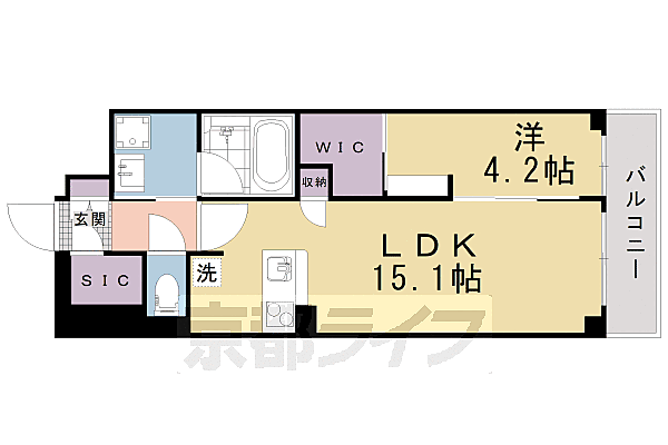 シャーメゾン京都御所西 403｜京都府京都市上京区梅屋町(賃貸マンション1LDK・4階・51.38㎡)の写真 その2