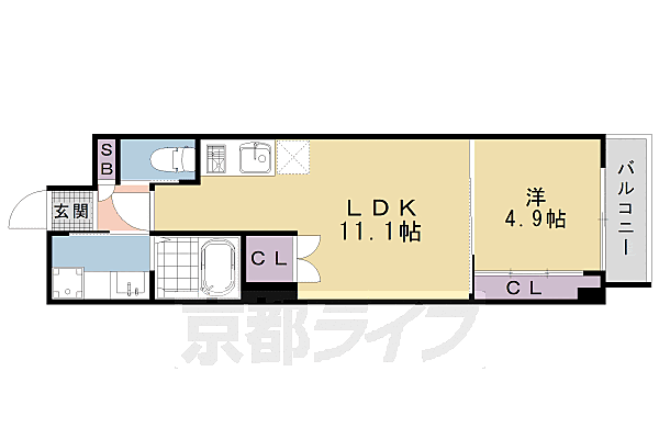 京都府京都市下京区七条御所ノ内中町(賃貸マンション1LDK・4階・40.12㎡)の写真 その2