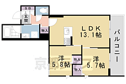 京都市営烏丸線 今出川駅 徒歩13分の賃貸マンション 3階2LDKの間取り