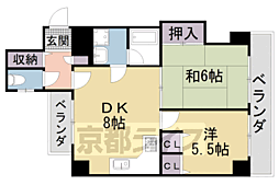 京阪本線 出町柳駅 徒歩8分の賃貸マンション 6階2DKの間取り