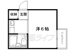 京都地下鉄東西線 御陵駅 徒歩16分の賃貸マンション 1階1Kの間取り