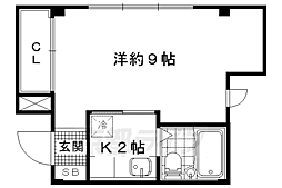 ラピスヤン東野 2階1Kの間取り