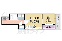 京都地下鉄東西線 二条駅 徒歩15分の賃貸マンション 2階1LDKの間取り