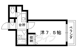 京都市営烏丸線 今出川駅 徒歩8分の賃貸マンション 2階1Kの間取り