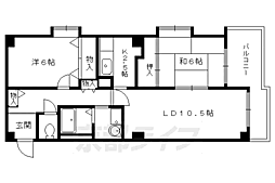 京都市営烏丸線 国際会館駅 徒歩12分の賃貸マンション 3階2LDKの間取り