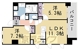 京都地下鉄東西線 東野駅 徒歩9分の賃貸マンション 2階2LDKの間取り