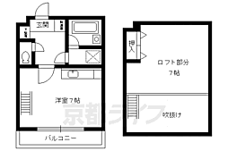 京都市営烏丸線 今出川駅 徒歩6分の賃貸マンション 2階1DKの間取り