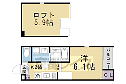 ハーモニーテラス椥辻中在家町 1階1Kの間取り