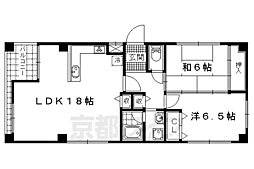 京都地下鉄東西線 椥辻駅 徒歩8分の賃貸マンション 3階2LDKの間取り