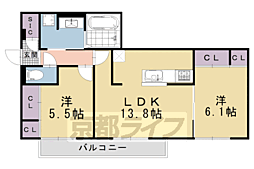 ラグーン京都六条 2階2LDKの間取り