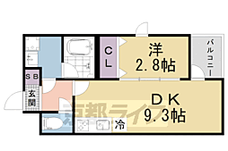 JR東海道・山陽本線 山科駅 徒歩15分の賃貸マンション 2階1DKの間取り