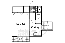京阪京津線 四宮駅 徒歩10分の賃貸マンション 2階1Kの間取り