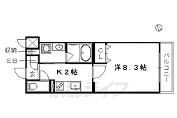 京都市営烏丸線 丸太町駅 徒歩13分の賃貸マンション 3階1Kの間取り