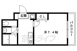 京福電気鉄道北野線 北野白梅町駅 徒歩15分の賃貸マンション 2階1Kの間取り