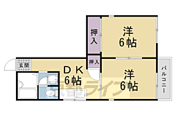 叡山電鉄叡山本線 宝ケ池駅 徒歩2分の賃貸アパート 2階2DKの間取り