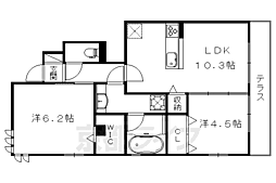 ドムール嵯峨B 2LDKの間取図画像