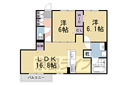 Kafuu東向日 2LDKの間取図画像