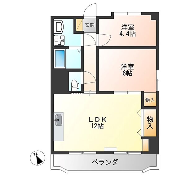 コーポ小尾 905｜栃木県宇都宮市駅前通り２丁目(賃貸マンション2LDK・9階・52.84㎡)の写真 その2