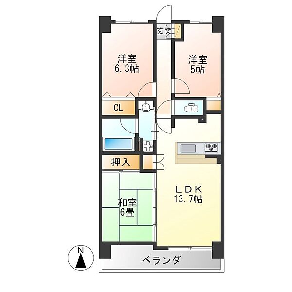 元今泉レジデンス 405｜栃木県宇都宮市元今泉４丁目(賃貸マンション3LDK・4階・66.93㎡)の写真 その2