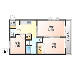グリーンフラットC 201 2階3Kの間取り