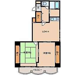 アーバンシェルA館 2LDKの間取図画像
