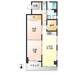あさひレジデンス弐番館E 2SLDKの間取図画像