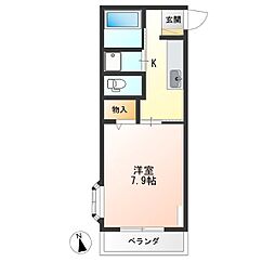 タイムアップ21 1Kの間取図画像