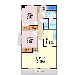 ネオニシキ 2LDKの間取図画像