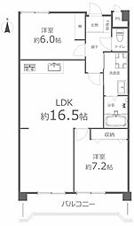 エメラルドマンション古京 2LDKの間取図画像