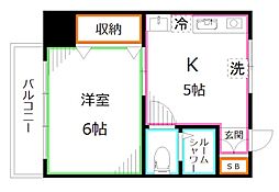 第2萩原ビル 2階1DKの間取り