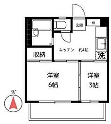 丸善高円寺ハイツ 7階2Kの間取り